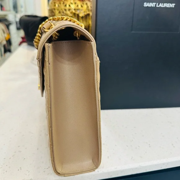 Classic YSL Envelope Lambskin Chervon Diamond Quilted Brown Bag - Picture 8 of 10